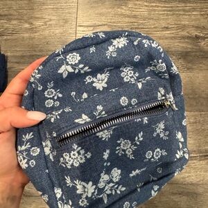 Blue Floral Mini Backpack with Front Zip Pocket